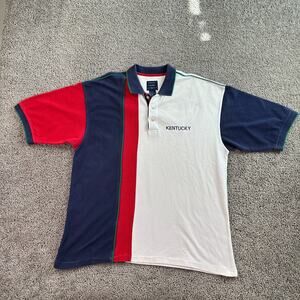 VINTAGE Cotton Traders Shirt Mens Large White Blue Colorblock Casual Polo *